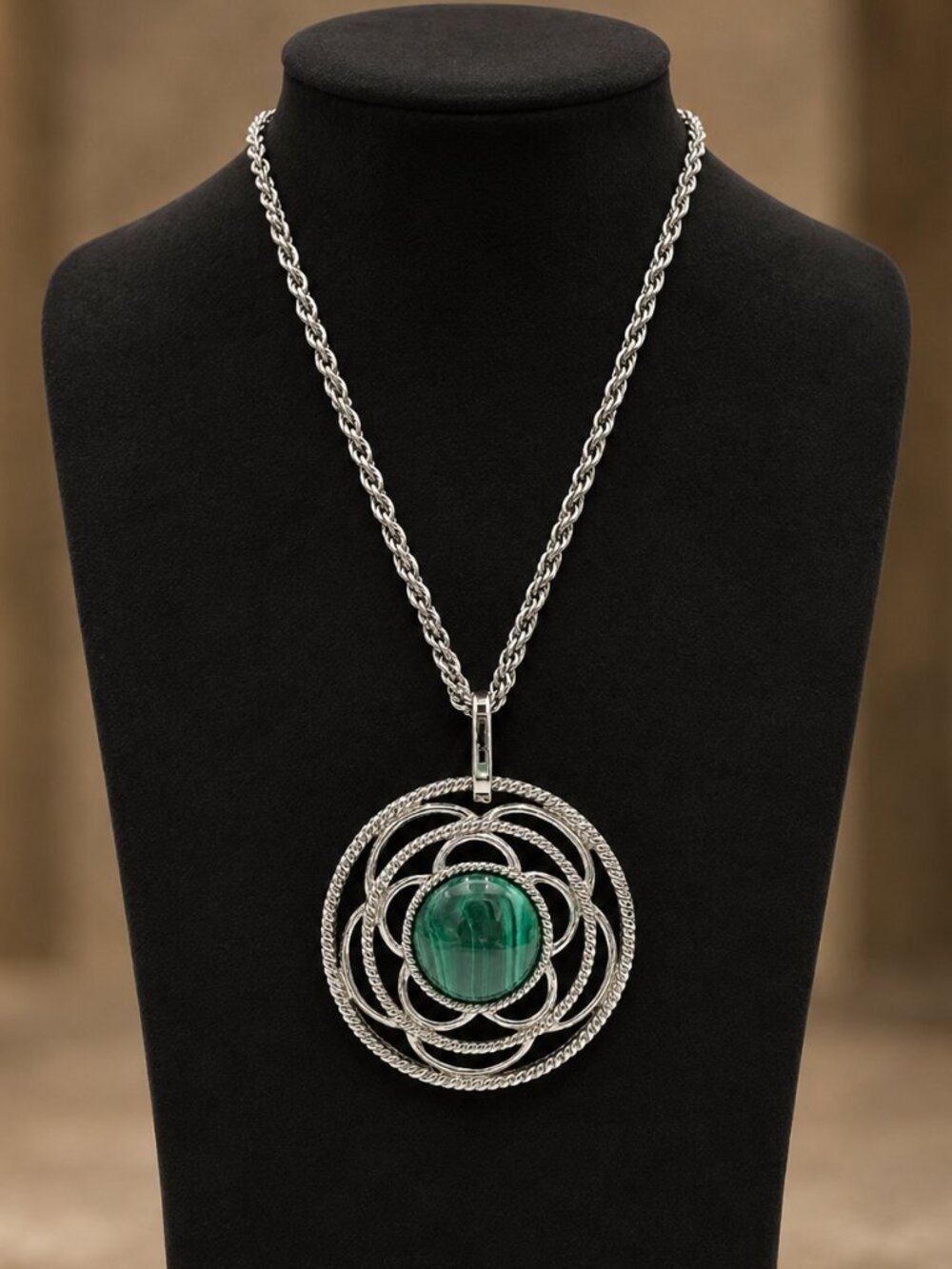 Malachite  Steel by Design  Pendant Necklace – 18” Stainless Steel Milor Italy